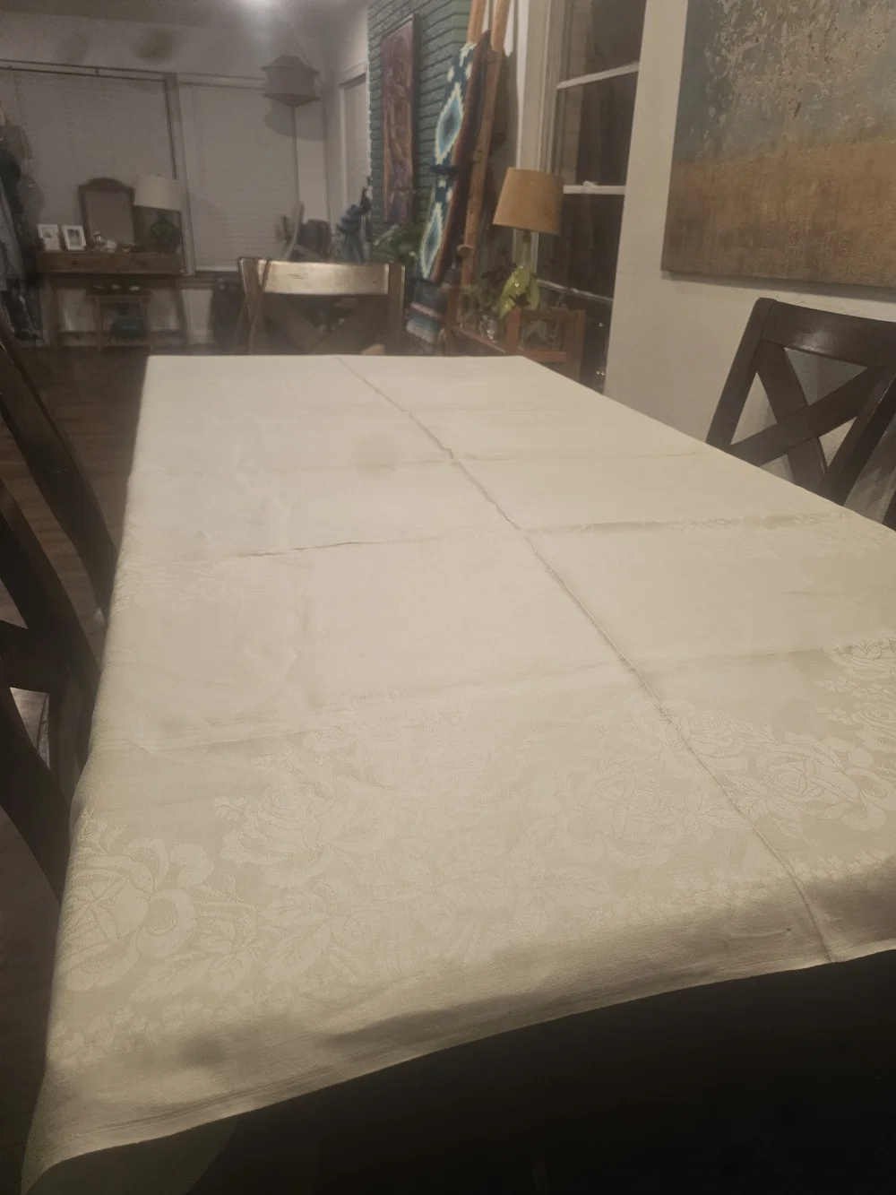 Classic Ivory Damask Flower Tablecloth - Elegant Dining Linen..88